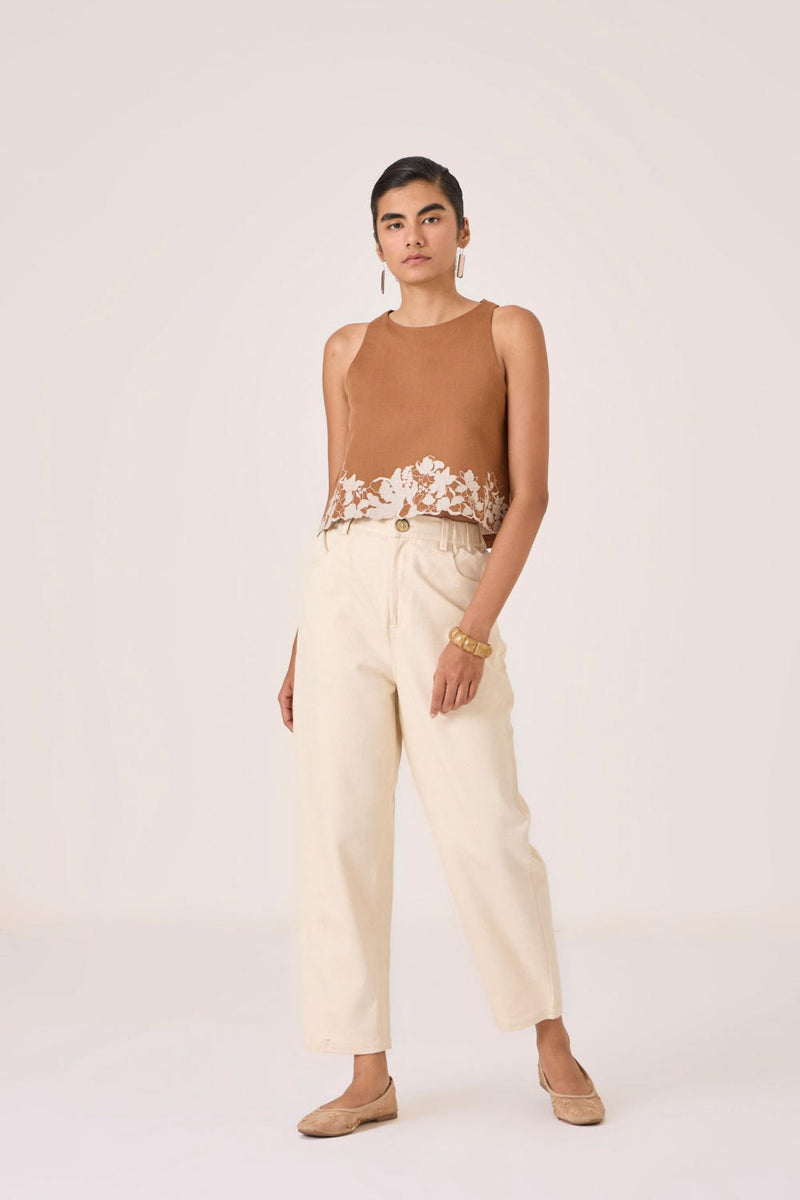 Asiri Brown Embroidered Top cotton by The Summer House in brown color for women in Singapore