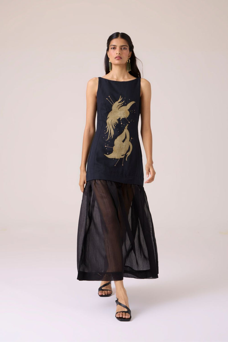 Astra Black Embroidered Maxi Dress chanderi by The Summer House in black color for women in Singapore