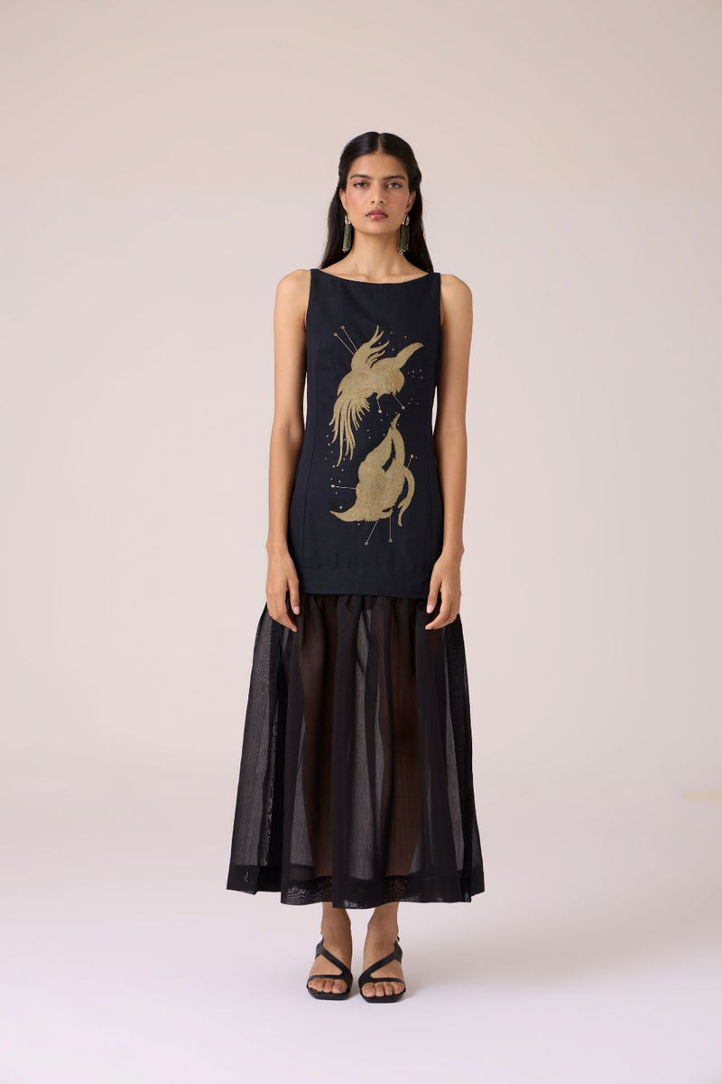 Astra Black Embroidered Maxi Dress chanderi by The Summer House in black color for women in Singapore