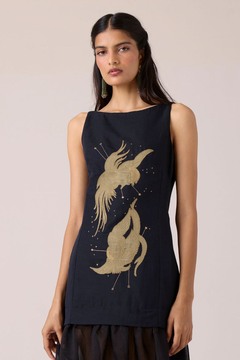 Astra Black Embroidered Maxi Dress chanderi by The Summer House in black color for women in Singapore