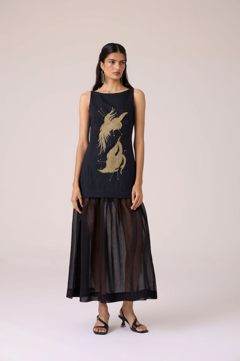 Astra Black Embroidered Maxi Dress chanderi by The Summer House in black color for women in Singapore