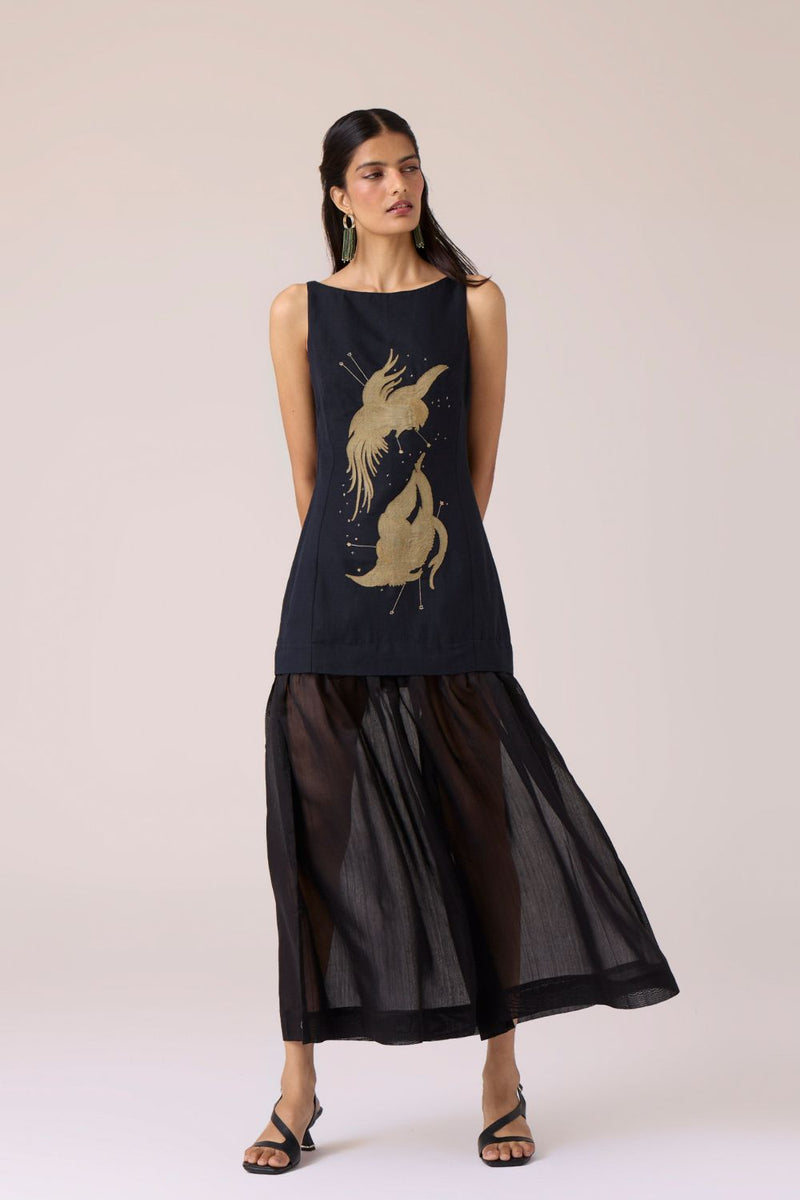 Astra Black Embroidered Maxi Dress chanderi by The Summer House in black color for women in Singapore