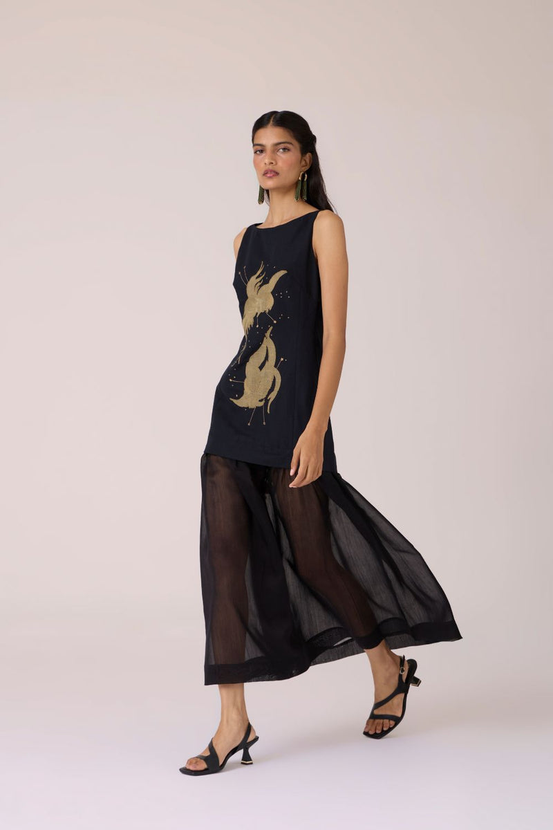 Astra Black Embroidered Maxi Dress chanderi by The Summer House in black color for women in Singapore