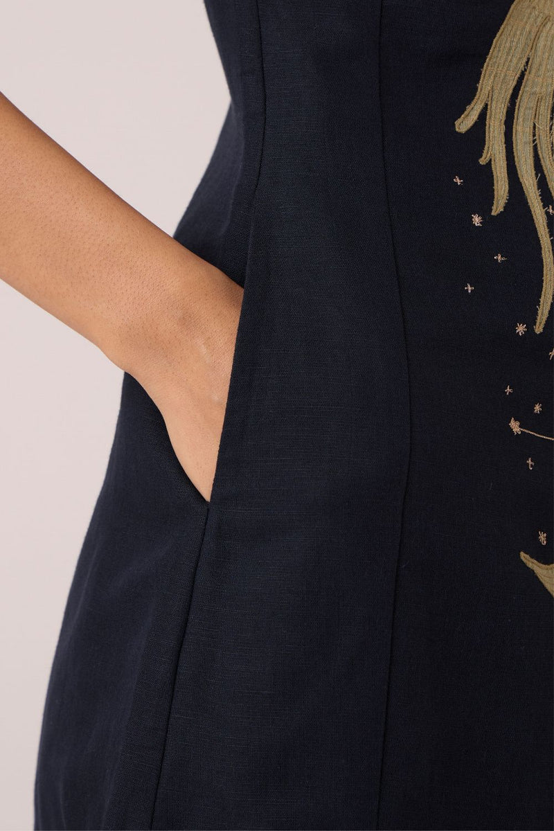 Astra Black Embroidered Maxi Dress chanderi by The Summer House in black color for women in Singapore