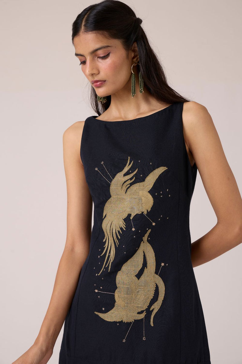Astra Black Embroidered Maxi Dress chanderi by The Summer House in black color for women in Singapore