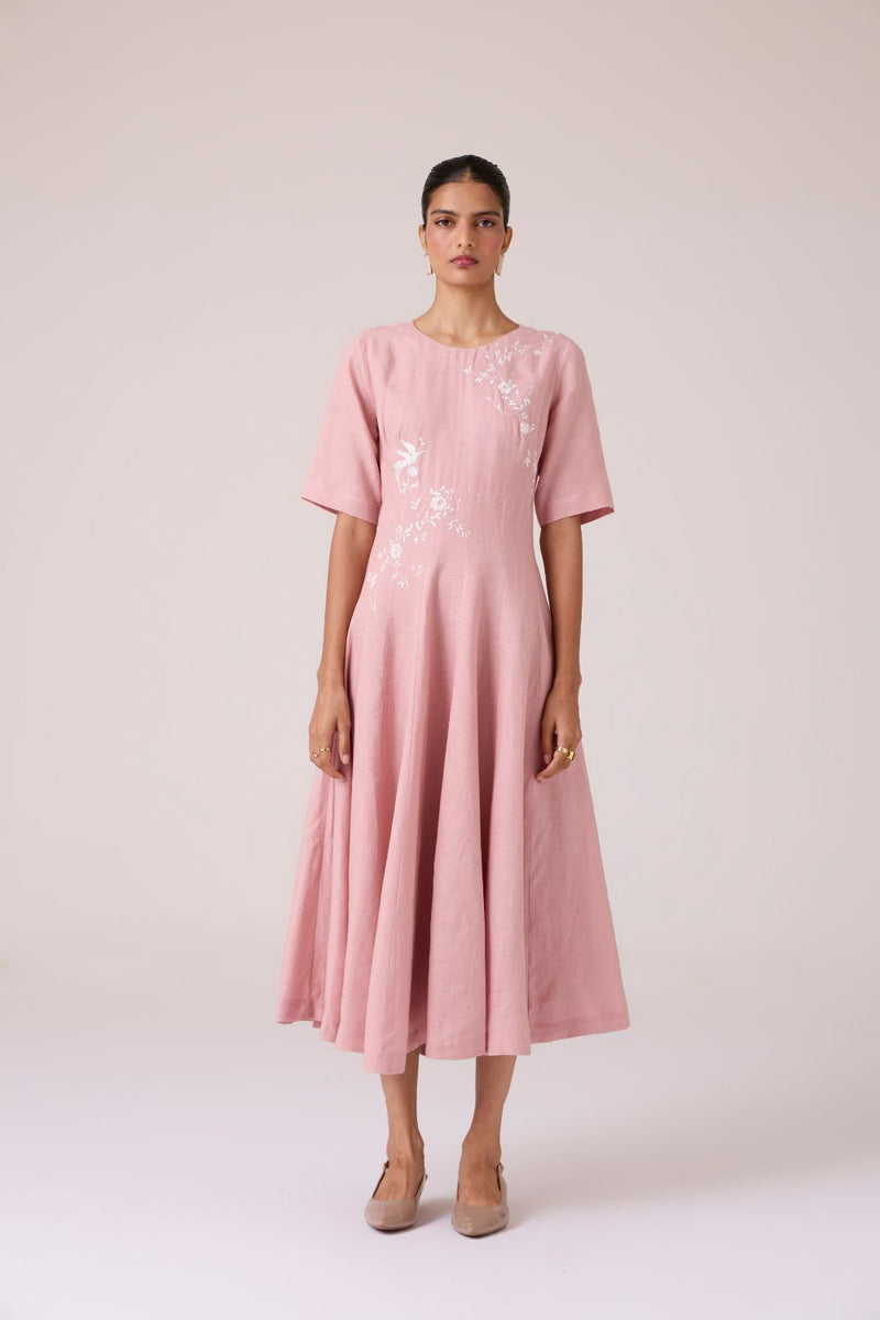 Astral Rose Linen Dress linen by The Summer House in pink color for women in Singapore