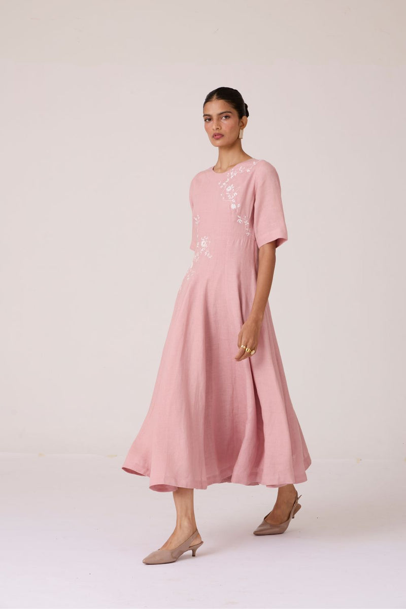 Astral Rose Linen Dress linen by The Summer House in pink color for women in Singapore