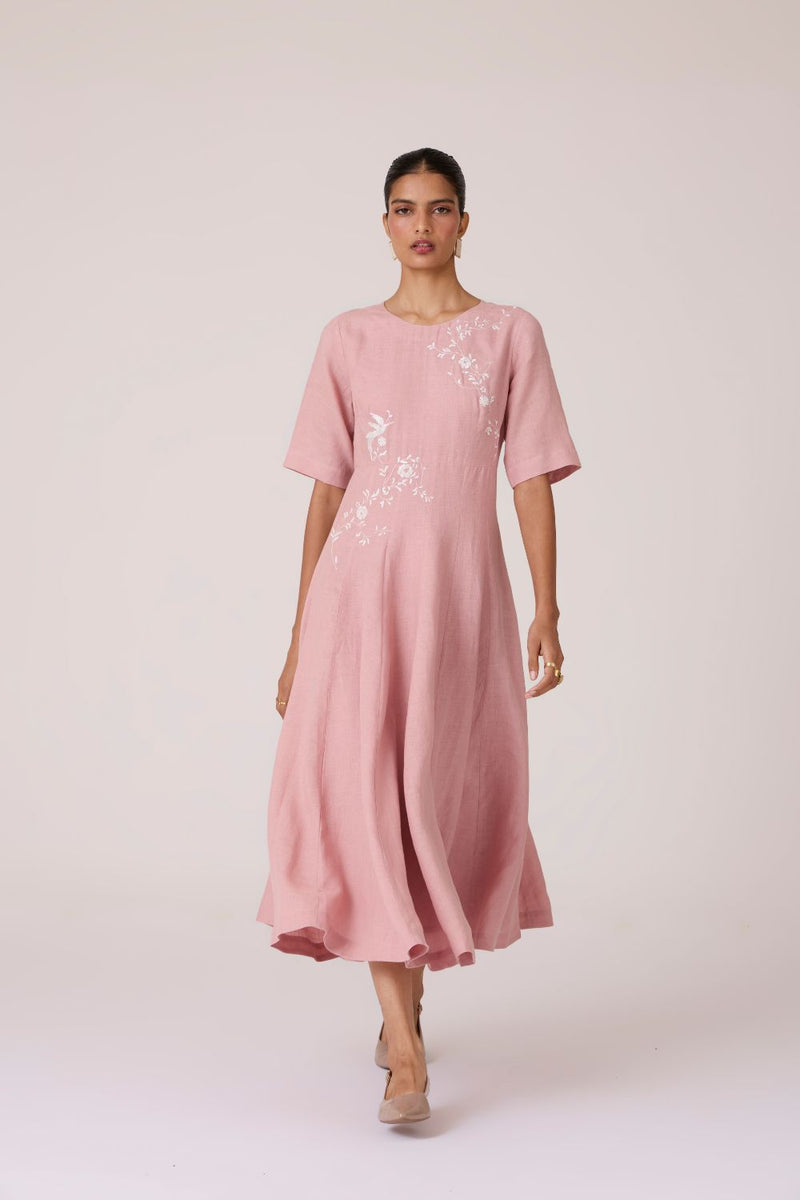 Astral Rose Linen Dress linen by The Summer House in pink color for women in Singapore