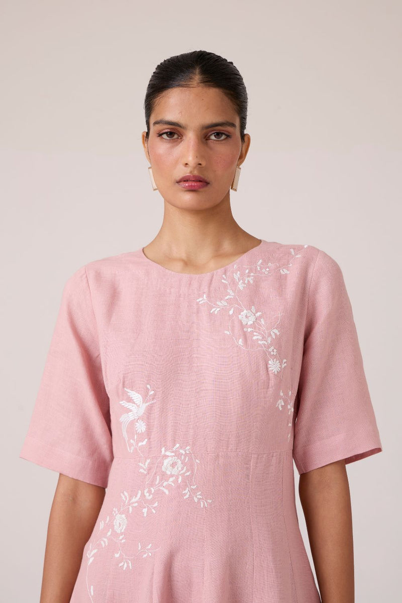Astral Rose Linen Dress linen by The Summer House in pink color for women in Singapore