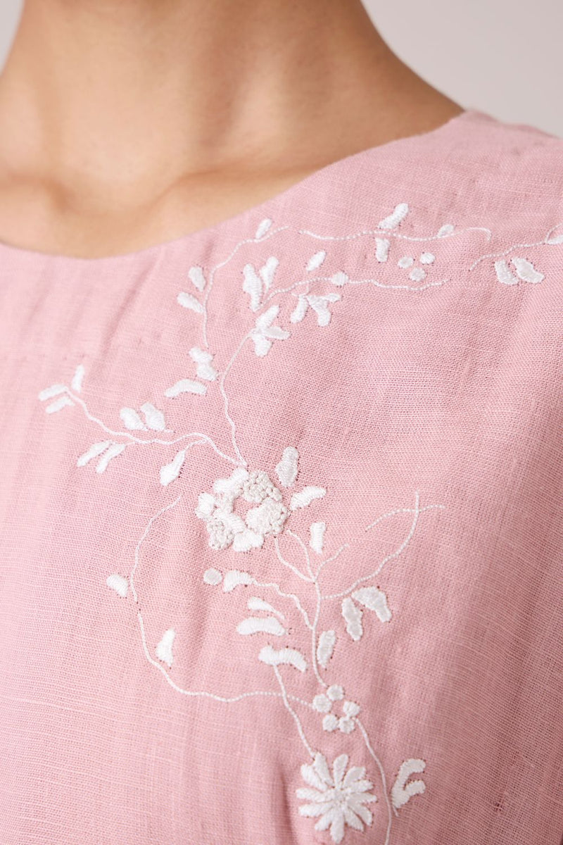Astral Rose Linen Dress linen by The Summer House in pink color for women in Singapore