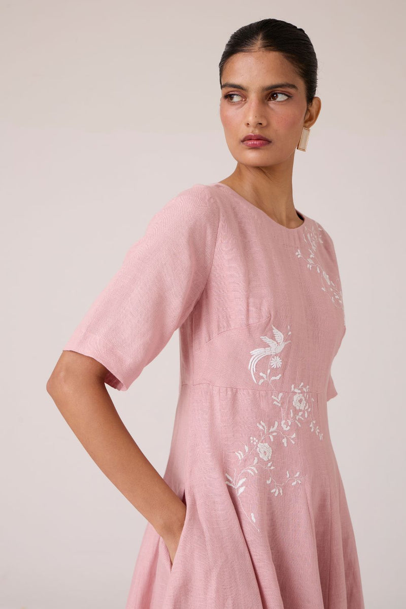 Astral Rose Linen Dress linen by The Summer House in pink color for women in Singapore