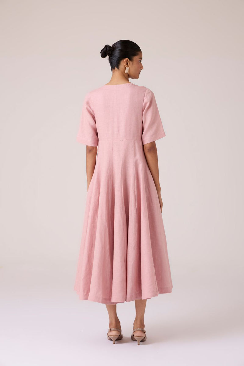 Astral Rose Linen Dress linen by The Summer House in pink color for women in Singapore