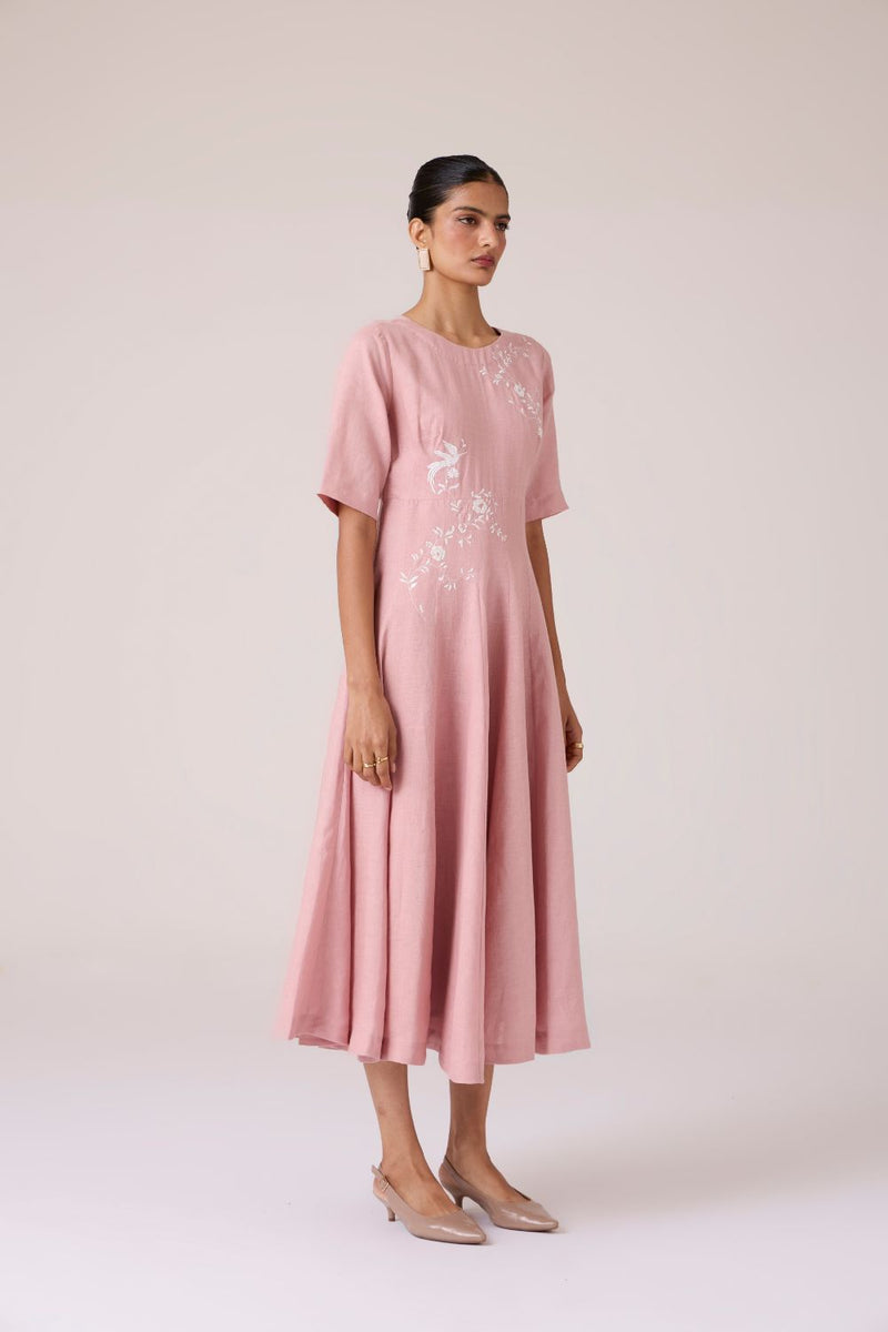 Astral Rose Linen Dress linen by The Summer House in pink color for women in Singapore