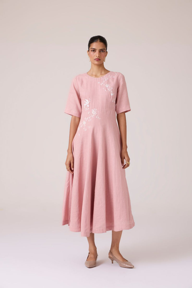 Astral Rose Linen Dress linen by The Summer House in pink color for women in Singapore