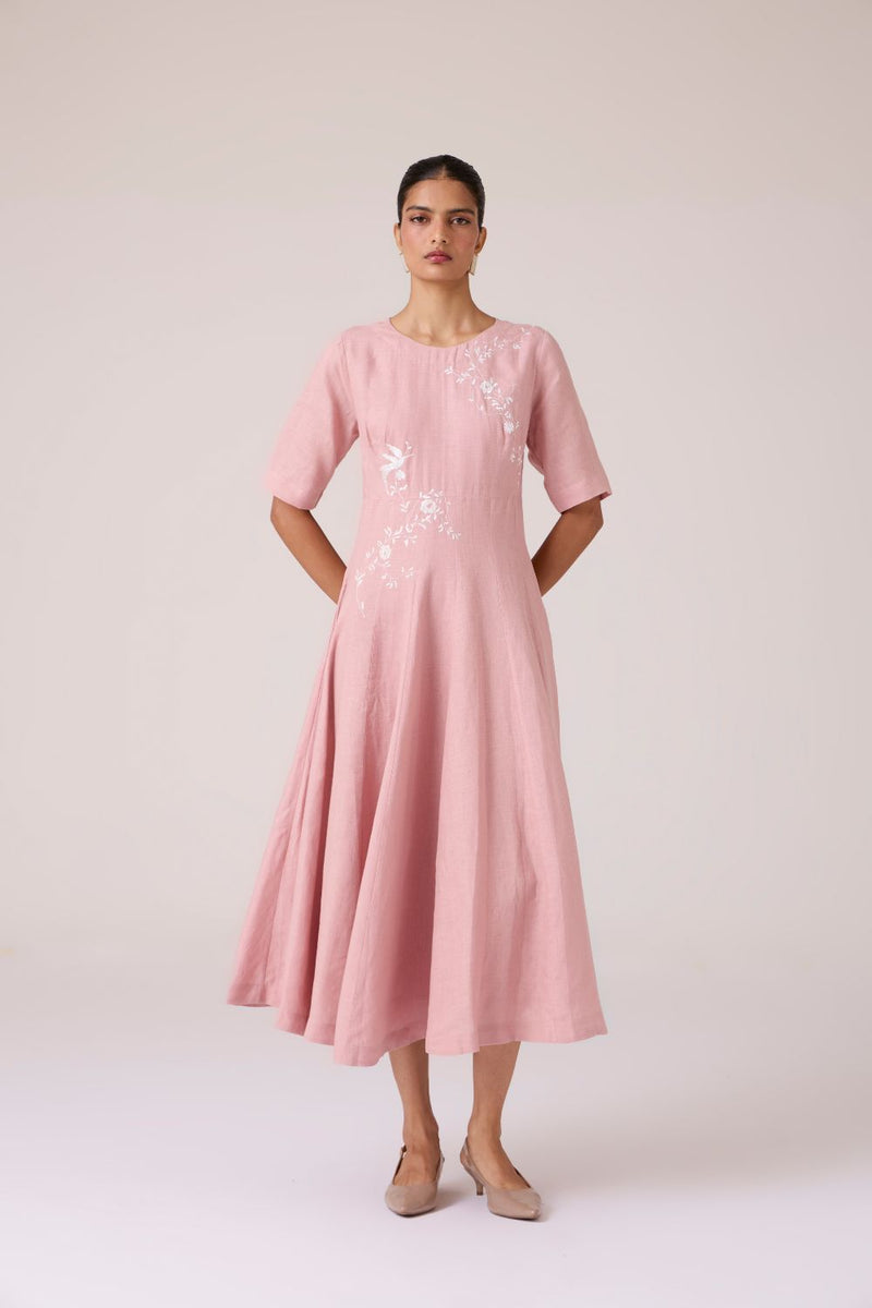 Astral Rose Linen Dress linen by The Summer House in pink color for women in Singapore