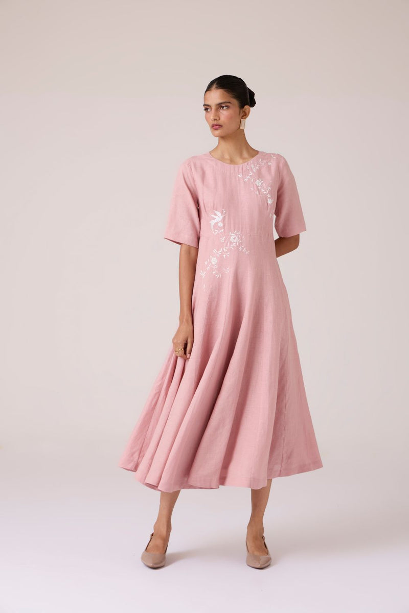Astral Rose Linen Dress linen by The Summer House in pink color for women in Singapore