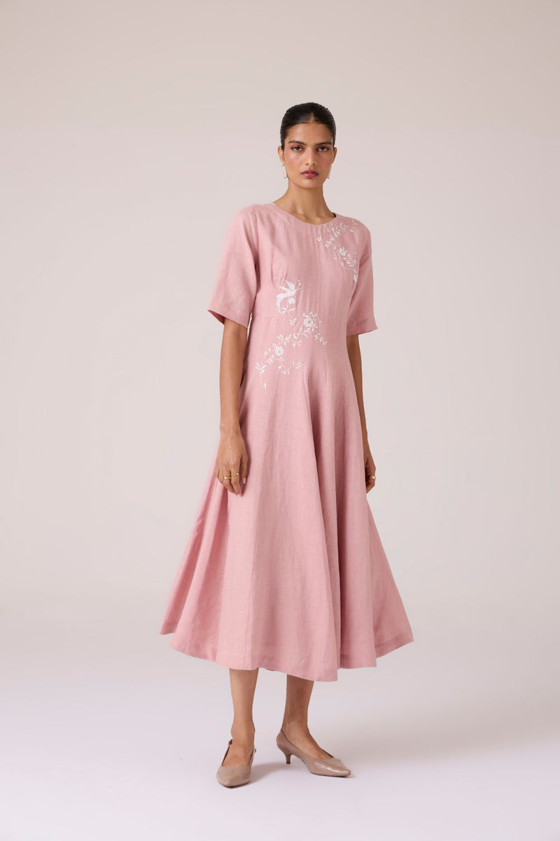 Astral Rose Linen Dress linen by The Summer House in pink color for women in Singapore