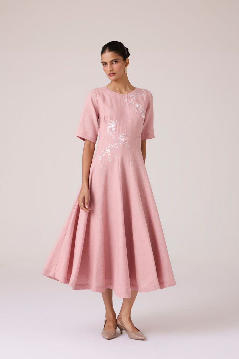 Astral Rose Linen Dress linen by The Summer House in pink color for women in Singapore
