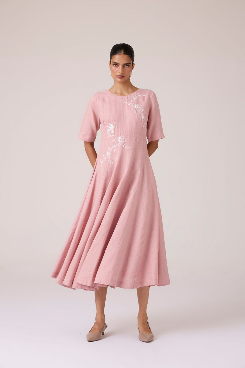 Astral Rose Linen Dress linen by The Summer House in pink color for women in Singapore