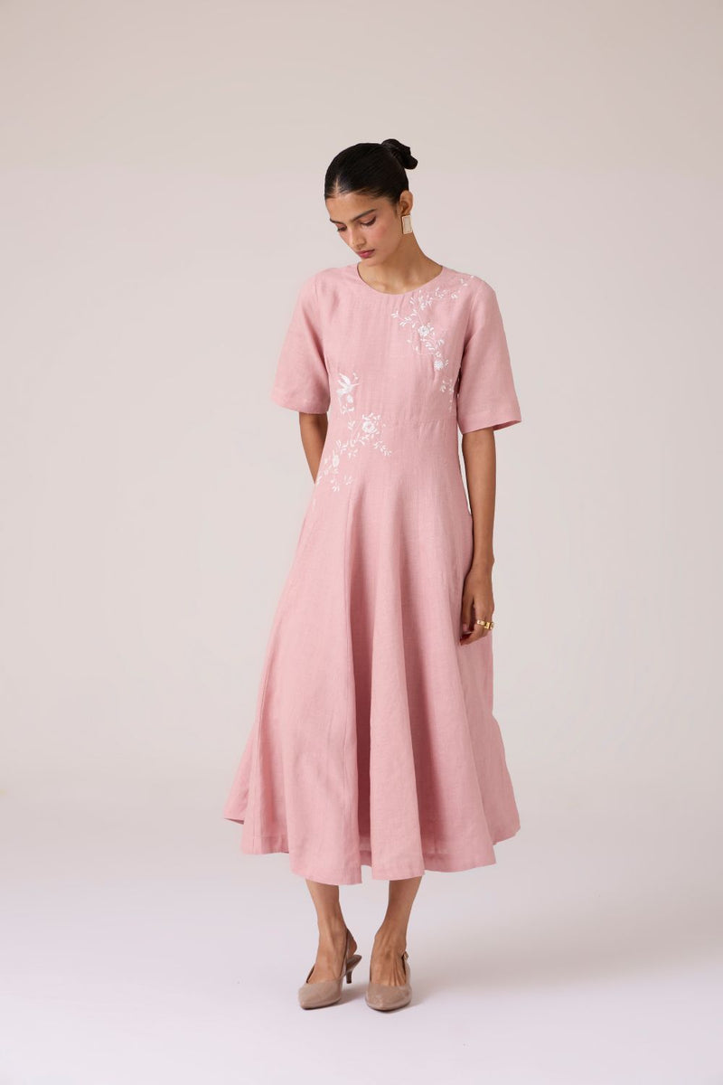 Astral Rose Linen Dress linen by The Summer House in pink color for women in Singapore