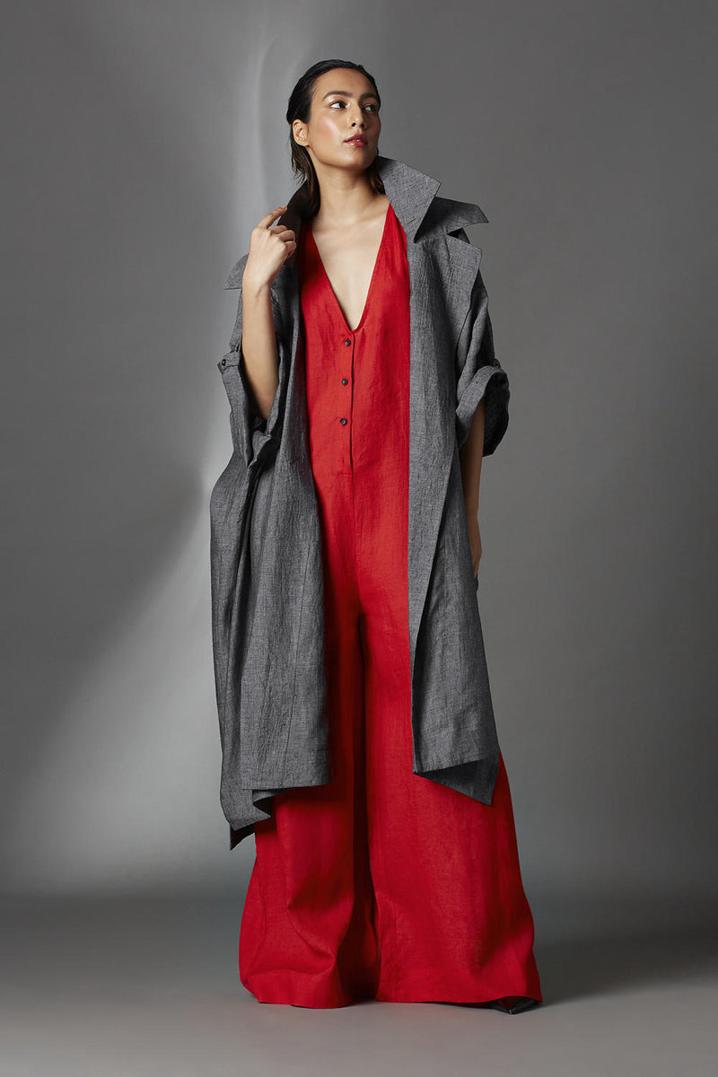 Audrey Jacket-Steel Grey linen by Chola in grey color for women in Singapore