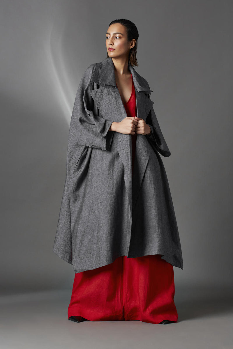Audrey Jacket-Steel Grey linen by Chola in grey color for women in Singapore