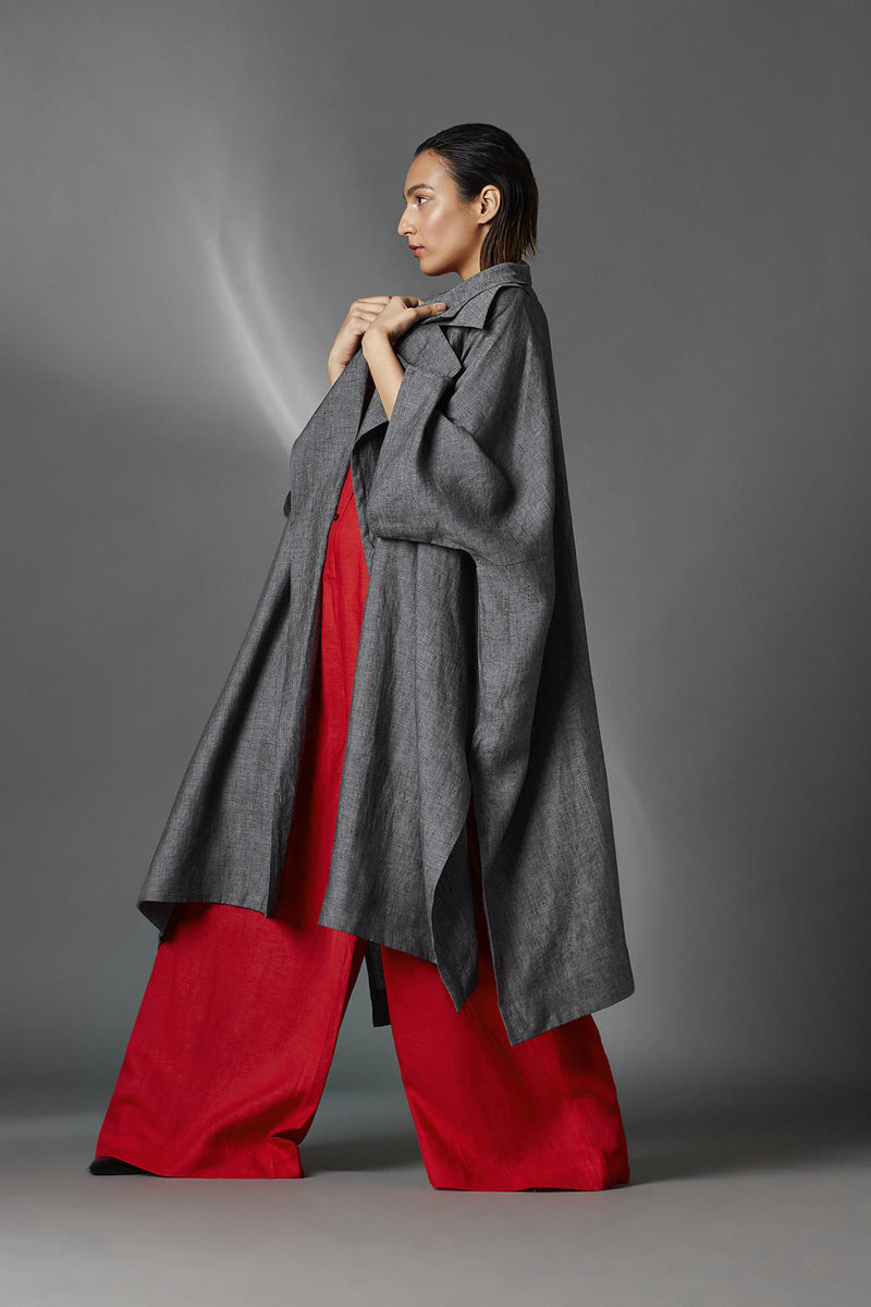 Audrey Jacket-Steel Grey linen by Chola in grey color for women in Singapore