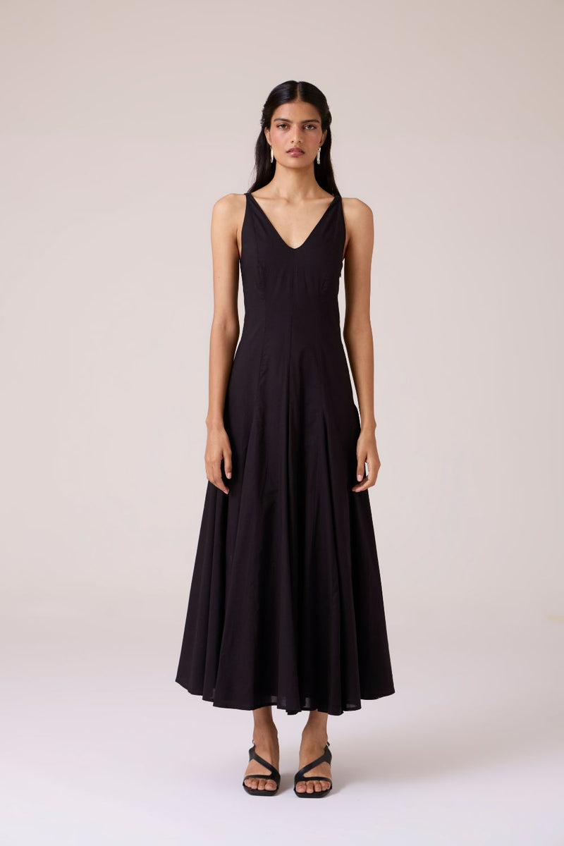Aurora Black Panelled Dress cotton by The Summer House in black color for women in Singapore