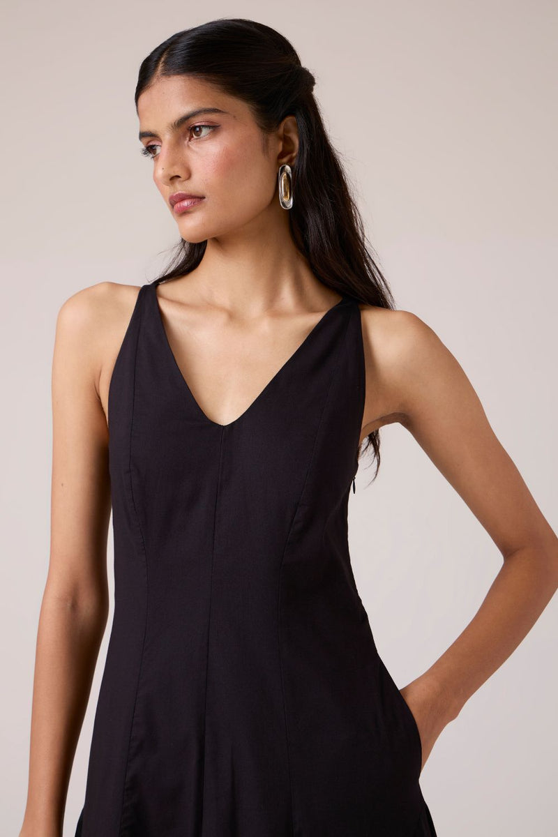 Aurora Black Panelled Dress cotton by The Summer House in black color for women in Singapore