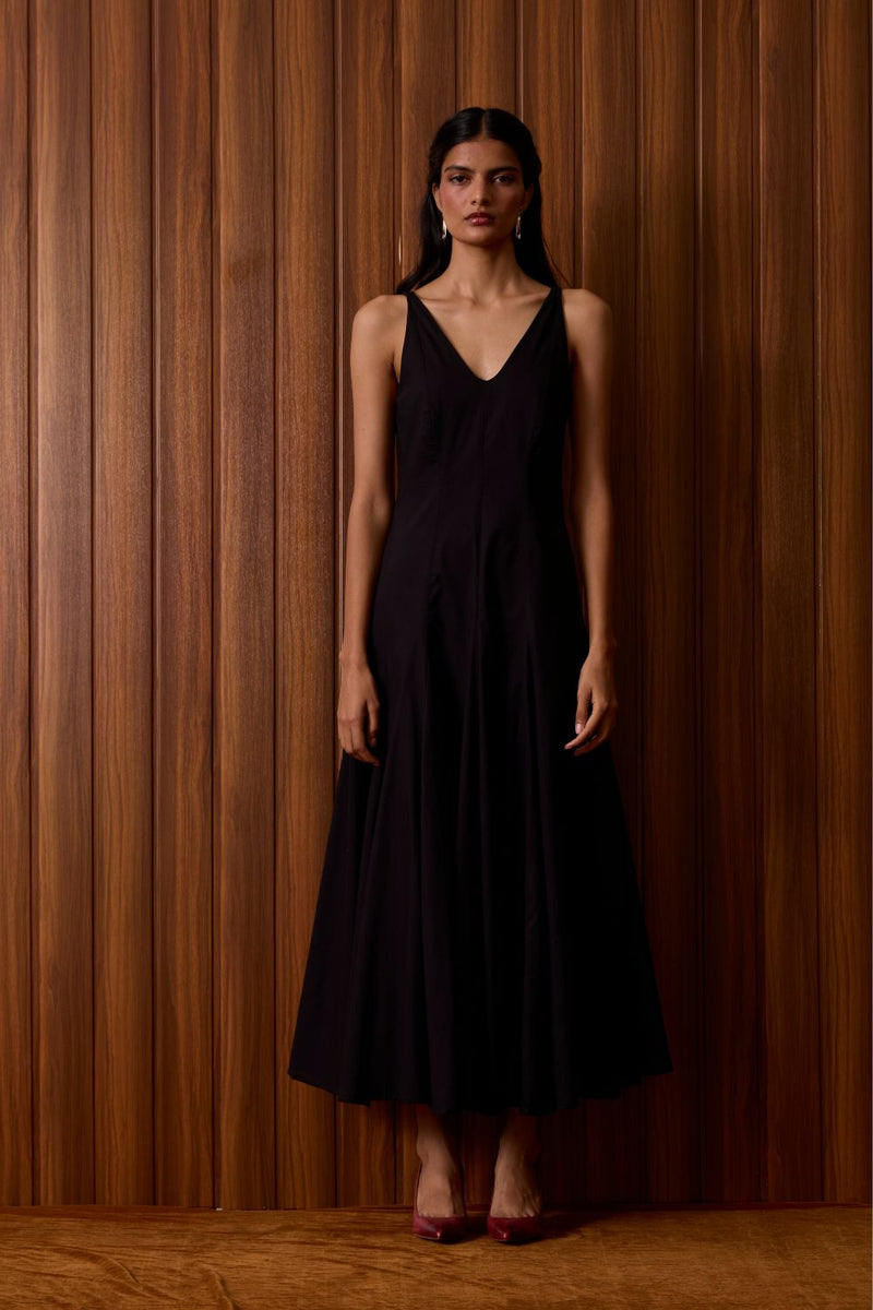 Aurora Black Panelled Dress cotton by The Summer House in black color for women in Singapore