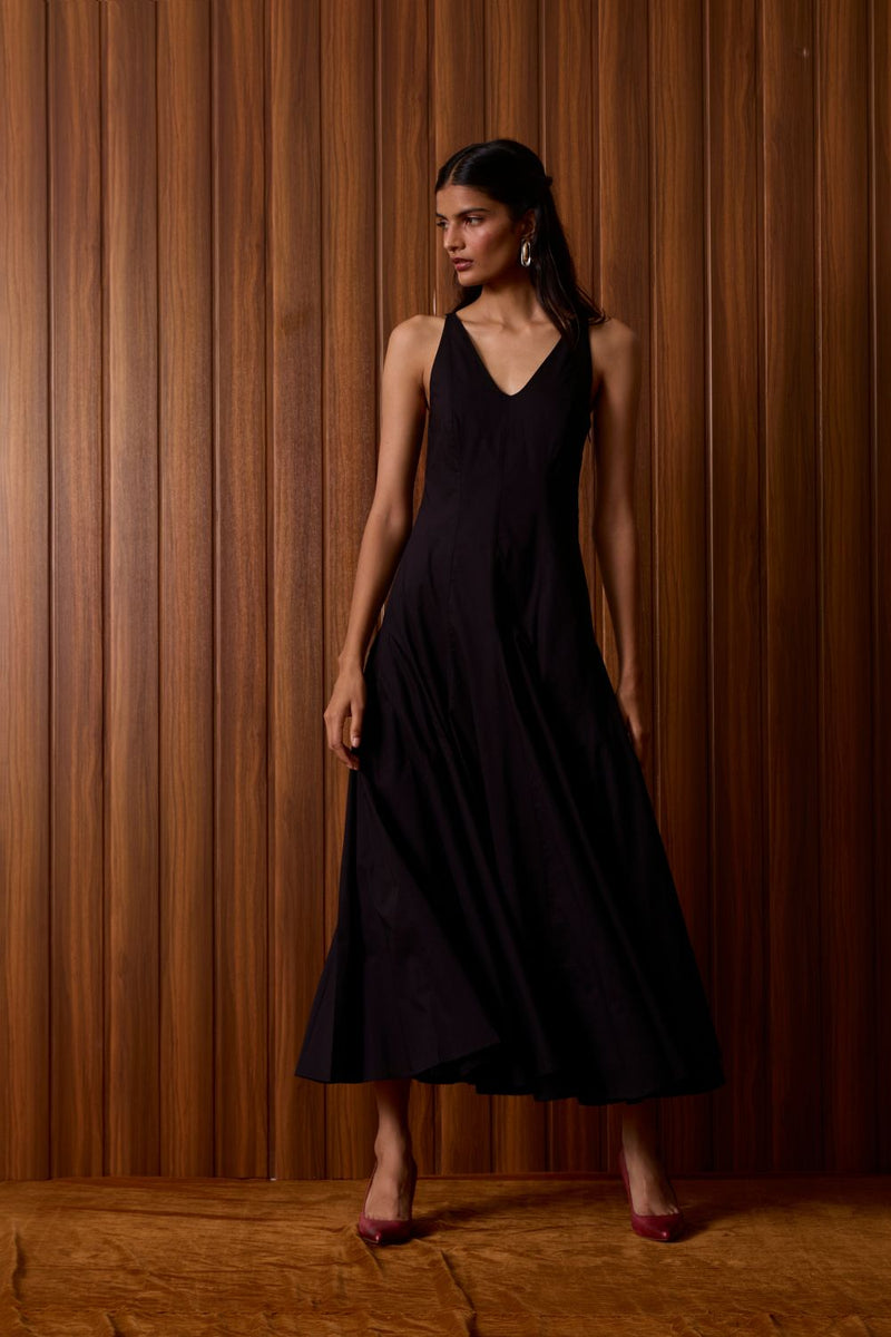 Aurora Black Panelled Dress cotton by The Summer House in black color for women in Singapore