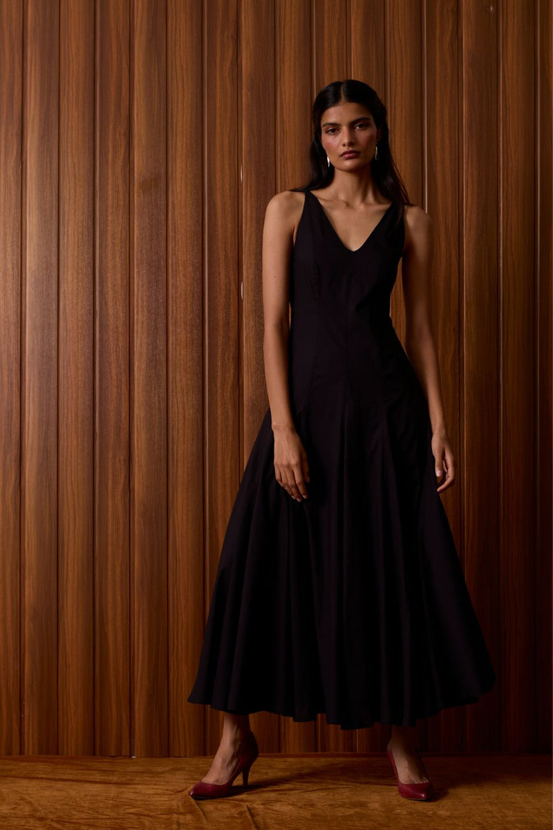 Aurora Black Panelled Dress cotton by The Summer House in black color for women in Singapore