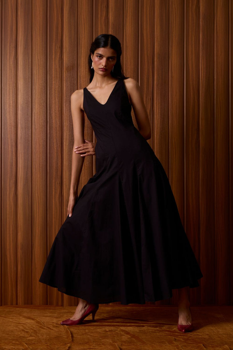 Aurora Black Panelled Dress cotton by The Summer House in black color for women in Singapore