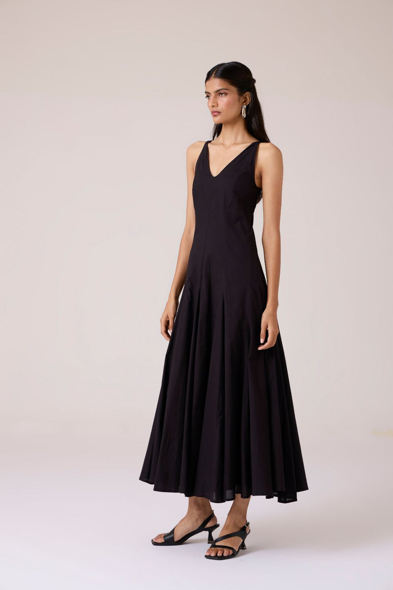 Aurora Black Panelled Dress cotton by The Summer House in black color for women in Singapore