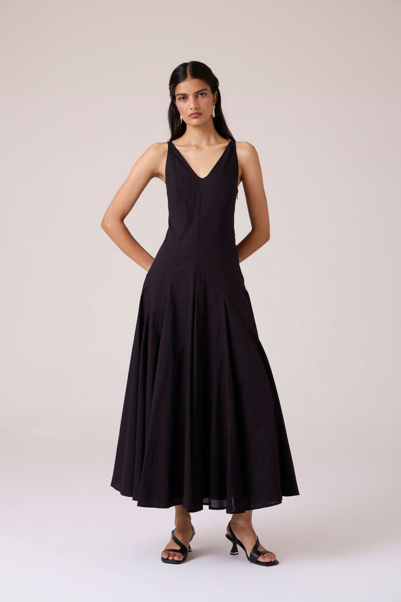 Aurora Black Panelled Dress cotton by The Summer House in black color for women in Singapore