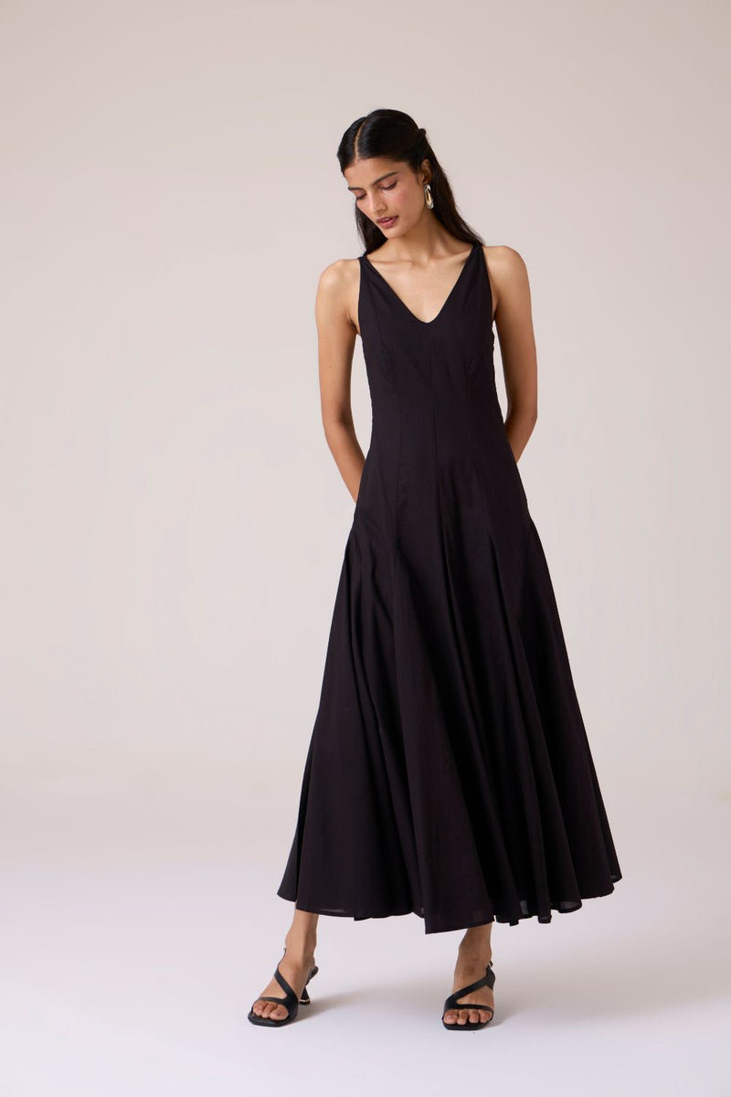 Aurora Black Panelled Dress cotton by The Summer House in black color for women in Singapore