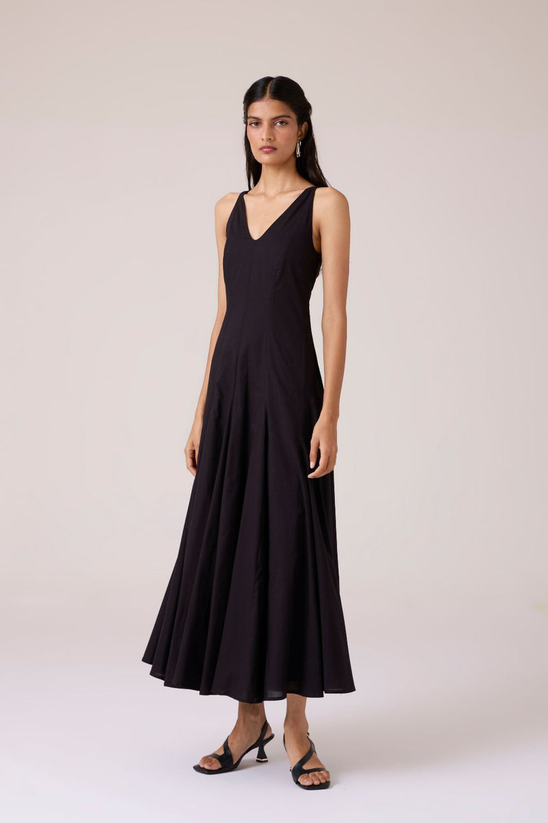 Aurora Black Panelled Dress cotton by The Summer House in black color for women in Singapore