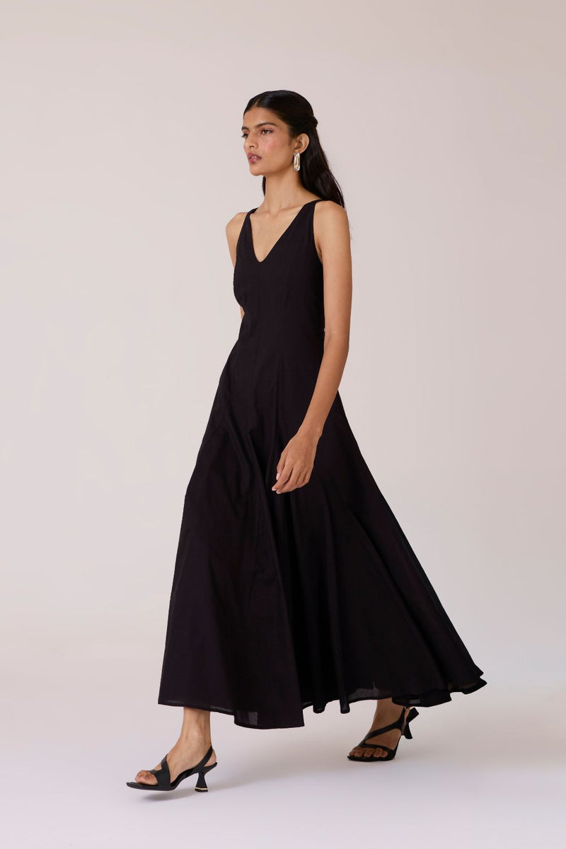 Aurora Black Panelled Dress cotton by The Summer House in black color for women in Singapore