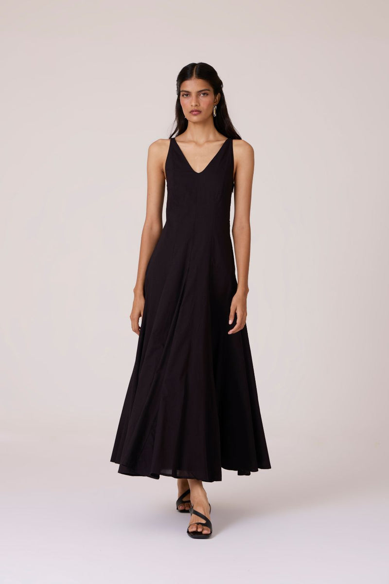 Aurora Black Panelled Dress cotton by The Summer House in black color for women in Singapore