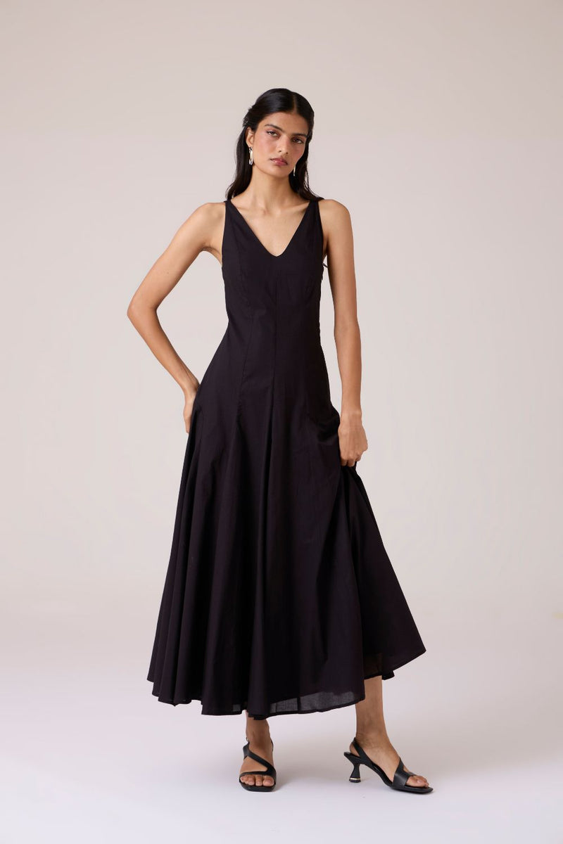 Aurora Black Panelled Dress cotton by The Summer House in black color for women in Singapore