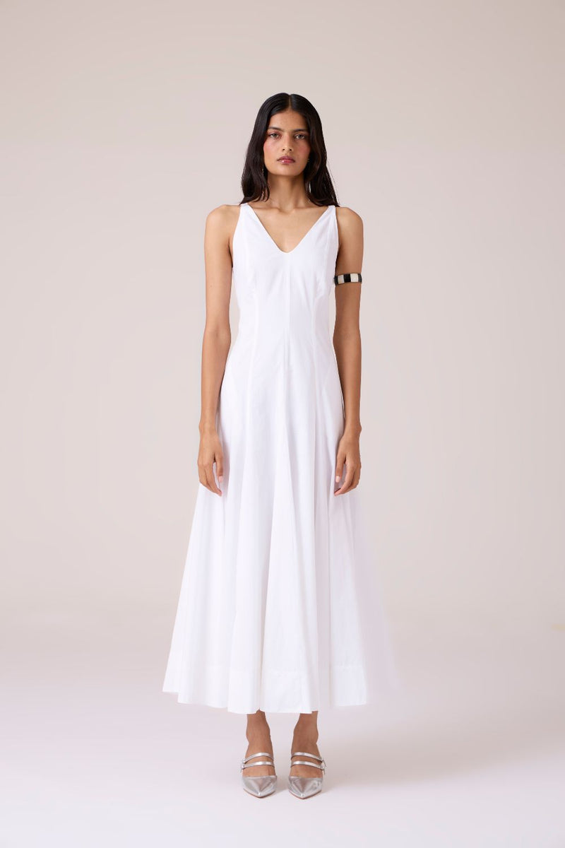 Aurora White Panelled Dress cotton by The Summer House in white color for women in Singapore
