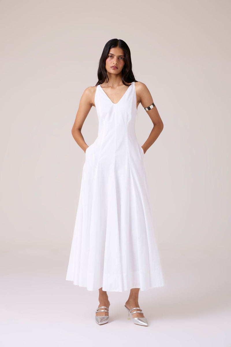 Aurora White Panelled Dress cotton by The Summer House in white color for women in Singapore