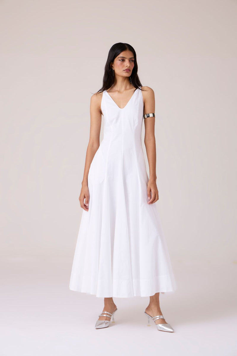 Aurora White Panelled Dress cotton by The Summer House in white color for women in Singapore