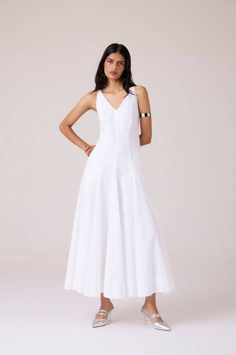 Aurora White Panelled Dress cotton by The Summer House in white color for women in Singapore