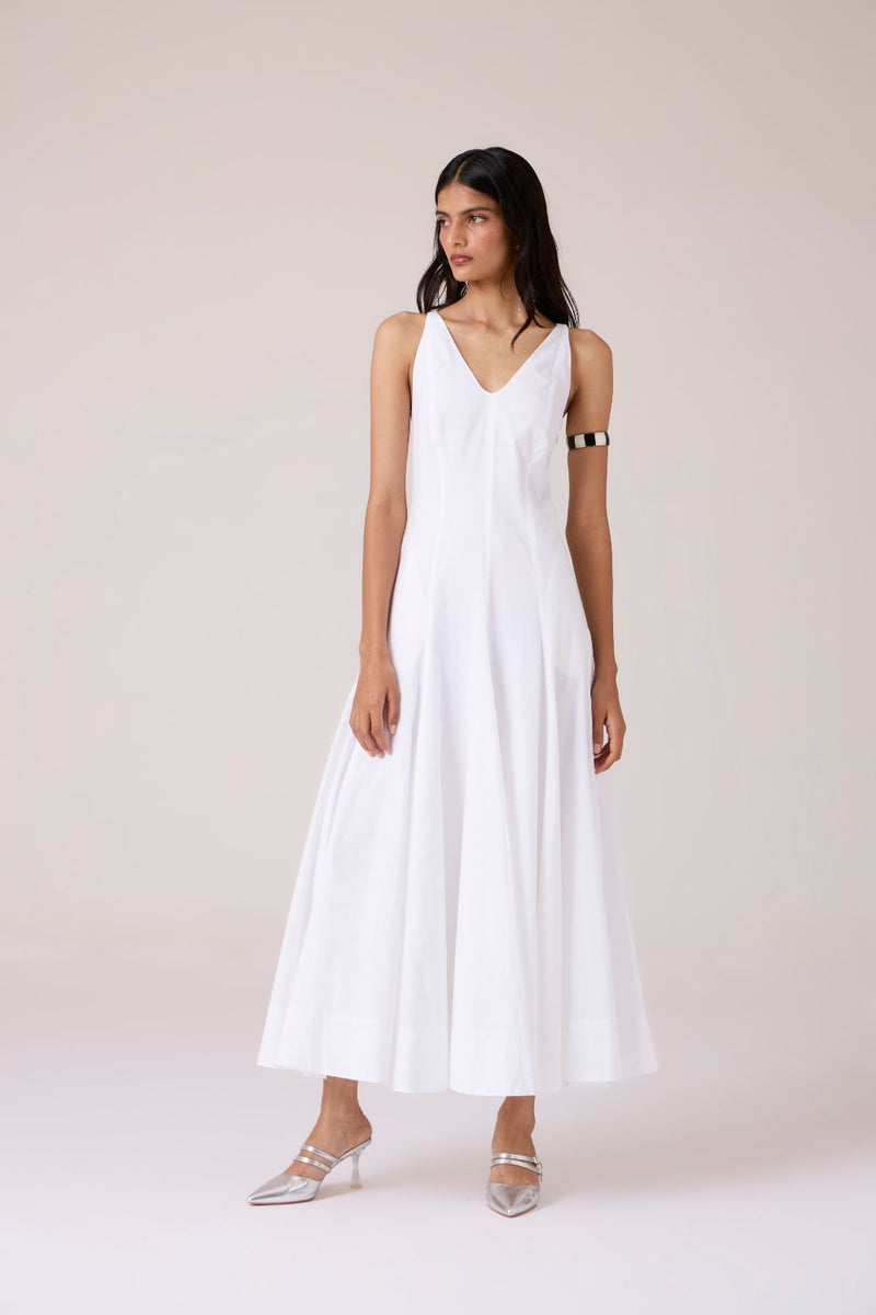 Aurora White Panelled Dress cotton by The Summer House in white color for women in Singapore