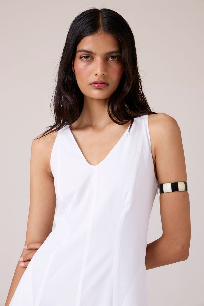 Aurora White Panelled Dress cotton by The Summer House in white color for women in Singapore