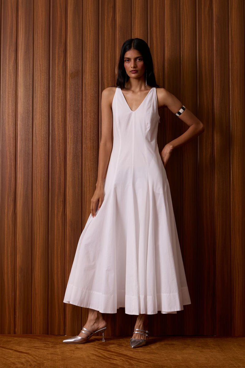 Aurora White Panelled Dress cotton by The Summer House in white color for women in Singapore