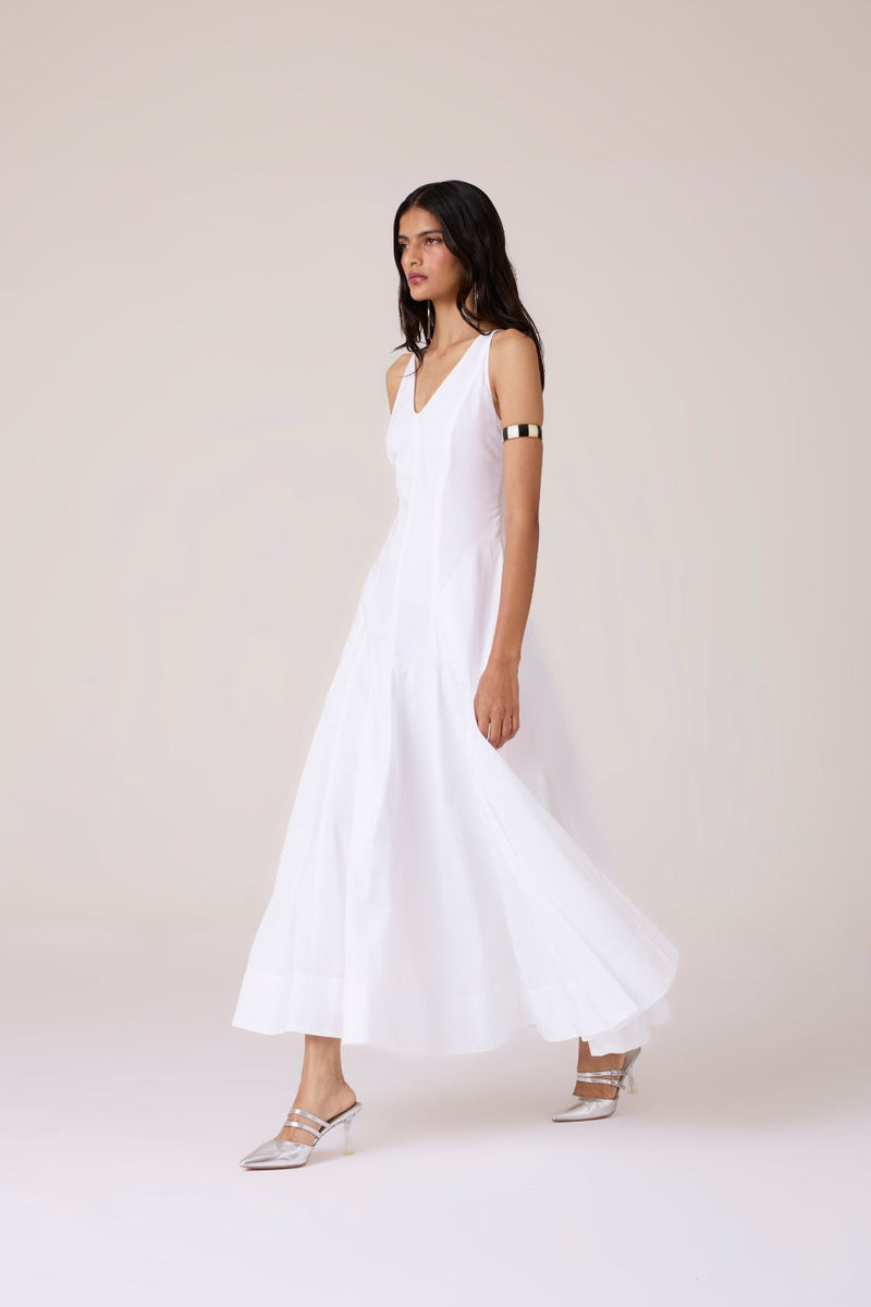 Aurora White Panelled Dress cotton by The Summer House in white color for women in Singapore