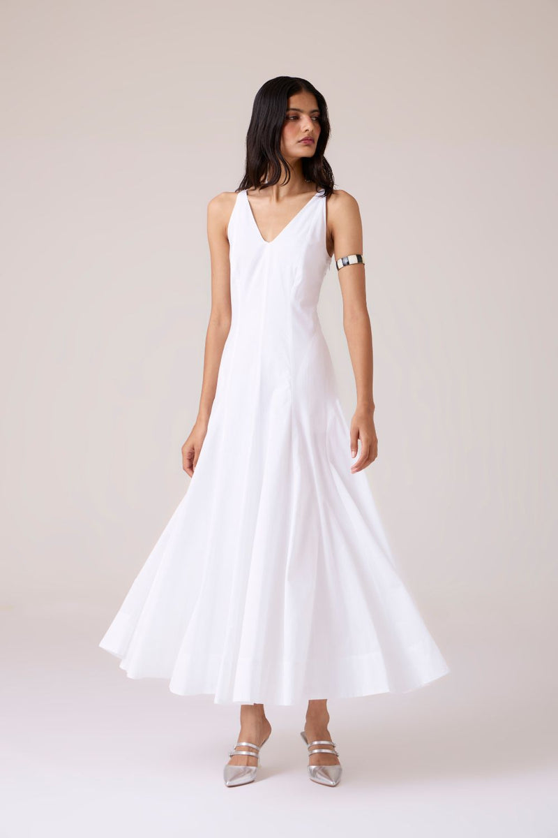 Aurora White Panelled Dress cotton by The Summer House in white color for women in Singapore