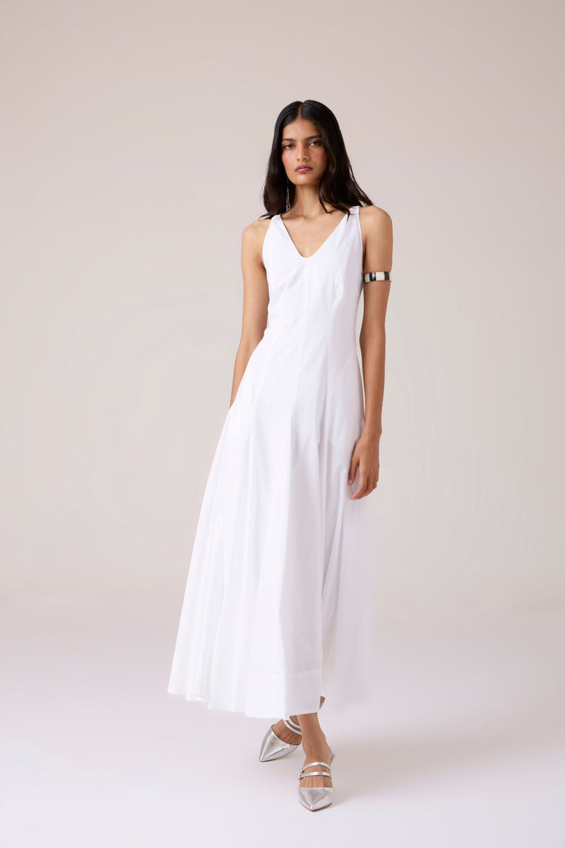 Aurora White Panelled Dress cotton by The Summer House in white color for women in Singapore